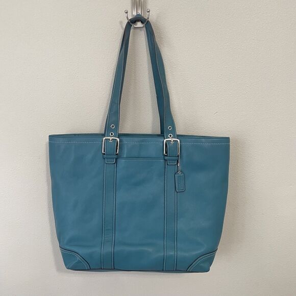 VTG COACH 2007 Hampton 10195 Teal Leather Large Gallery Tote Bag Purse Y2K - Picture 1 of 16